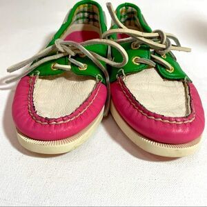 Preppy Sperry Topsiders Loafers in Pink Green and White size 6M
